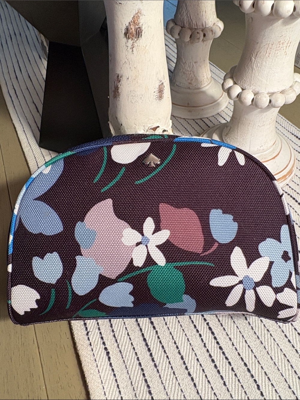 kate spade small floral zip pouch in blue and purple